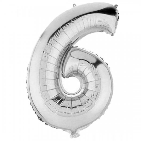 بادکنک فویلی عدد شش 81 سانتی‌متری رنگ نقره‌ای
