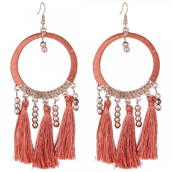 گوشواره لاویسا (LOVISA) استرالیا مدل حلقه‌ای منگوله‌دار رنگ گلبهی تیره 