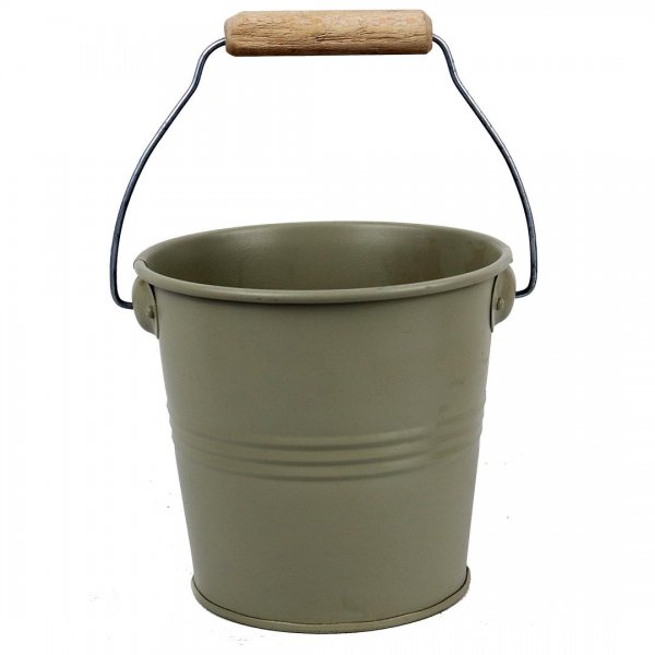 گلدان سطلی دسته‌دار فلزی قطر 13 و ارتفاع 13 سانتی‌متر رنگ خاکستری مات