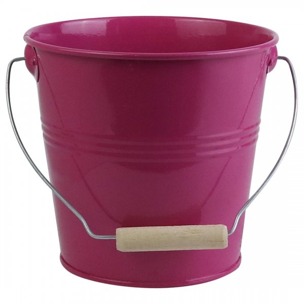 گلدان فلزی سطلی دسته یکسره چوبی تورینگ ابعاد 17x17x16 سانتی‌متر رنگ سرخابی